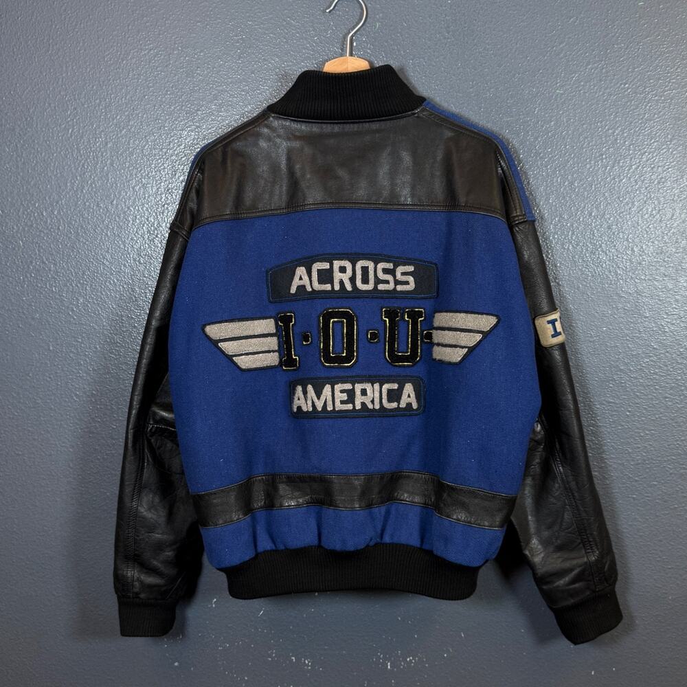 Across America L men’s blue/black varsity jacket bomber vintage 90’s biker moto